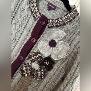 Lulumari Gray Knit Sweater with Purple& Flower Trim😍